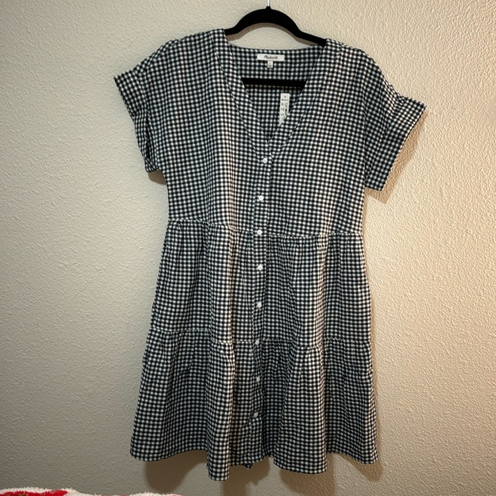 Madewell Gingham check cuff sleeve button front dress